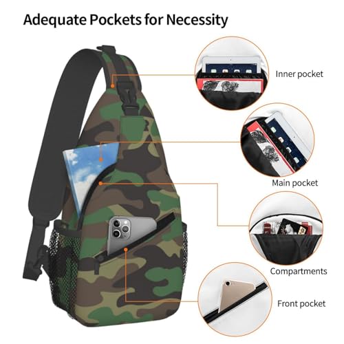 Camouflage Crossbody Sling Bags for Women Men Classic Green Brown Olive Colors Camo Print Travel Sling Backpack Casual Shoulder Bag Cool Military Print Army Design Gym Sports Hiking Daypack - color: Green Black