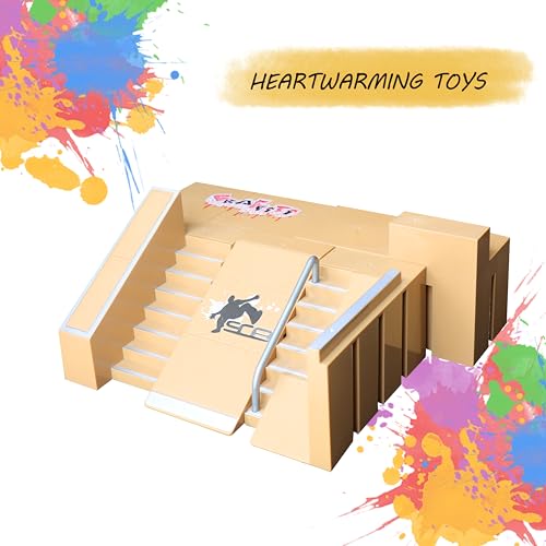 Fingerboard Skate Park Kit with 8 Skatepark Deck Ramp & 2 Mini Fingerboards | Skatepark Deck Ramp for Boys or Girls Gift，DIY Finger Skateboard Ramp Set for Kids Ages 5+
