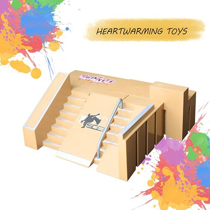 Fingerboard Skate Park Kit with 8 Skatepark Deck Ramp & 2 Mini Fingerboards | Skatepark Deck Ramp for Boys or Girls Gift，DIY Finger Skateboard Ramp Set for Kids Ages 5+