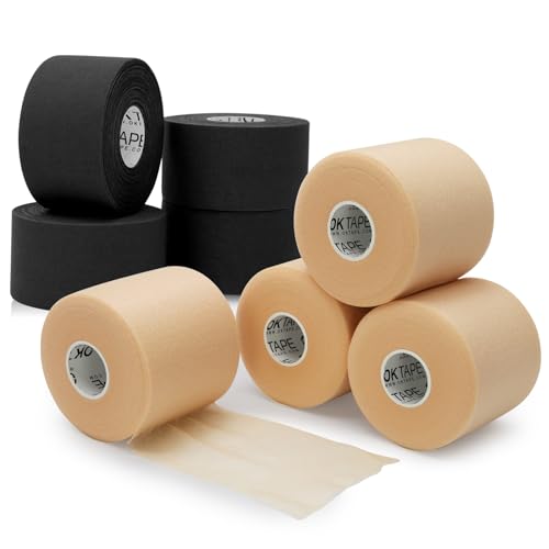 OK TAPE 4 Rolls Black Athletic Tape and 4 Rolls Beige Pre Wrap Tape