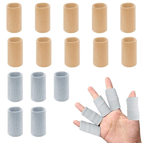 20 PCS Finger Sleeves Protectors, Sport Finger Sleeves Thumb Brace Support Finger Brace Elastic Thumb Sleeves for Relieving Pain Arthritis Trigger Finger(Skin tone Grey) - color: Skin tone,grey