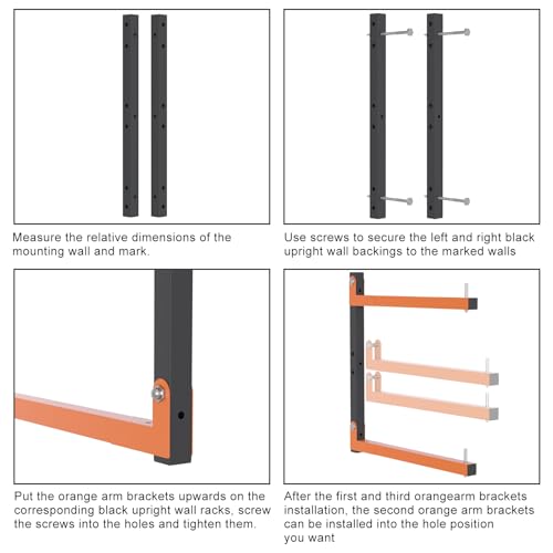 Lumber Rack Wall Mount, Lumber Storage Rack, Heavy Duty Wood Storage Racks with 9-Level System, 1080 lb Substantial Garage Wood Organizer, Orange Lumber Metal Racks for Indoor and Outdoor (6 PACK) - style: A– 6 Pack, 9-Tier