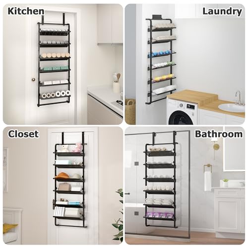 BUKFEN 6 Tier Adjustable Heavy Duty Metal Shoe Rack, Door Hanging and Wall Mount Organizer for Closet, Bedroom, Entryway, Laundry, Apartment, Small Spaces, Space Saving Solution for Busy Homes