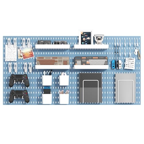 MULSAME Pegboard Combination Kit, Wall Mounted Storage Set with 8 Pegboards & 32 Accessories Hanging, Blue Peg Boards Organizer for Walls Display, Crafts Organization, Kitchen Organizer, 22" x 44" - color: Blue