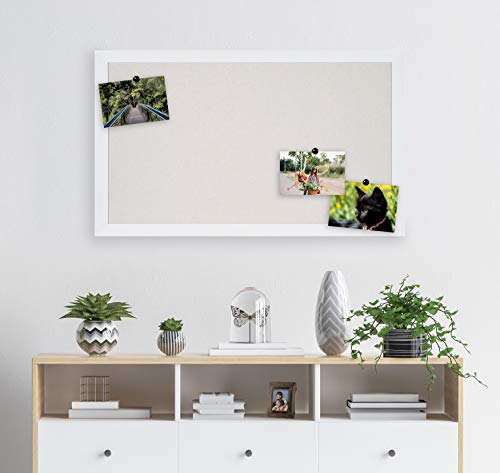 DesignOvation Beatrice Framed Linen Fabric Pinboard, 27x43, White, Rustic Coastal Memo Board Wall Organizer - color: White, size: 27" x 43"