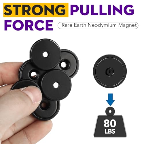 Strong Rare Earth Neodymium Magnets with Screws, 80Lbs, 12 Pack | Heavy Duty Disc Cup Magnets with Countersunk Hole and Adhesive Backing for Kitchen, Tool Room, and Wall Hanging - size: 0.98 inch