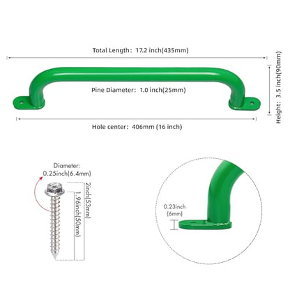 17 Inch Green Playground Handles Indoor Kids Monkey Bar Ladders 2Pcs | Heavy Duty Solid Metal, Vibrant Color Smooth Glossy Powder Coating, Comfy Secure Grips for Playset Swing Set Climbing Frame - color: Green - 2 Pack