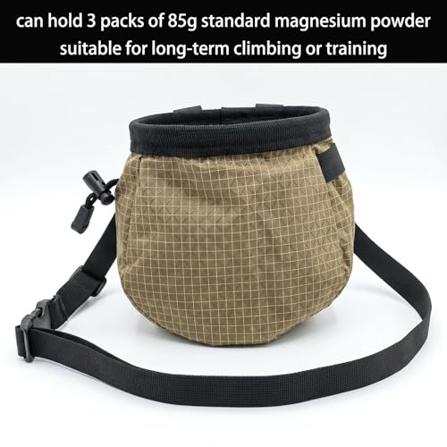 Rock Climbing Chalk Bag, 210D High-Tensile Polyethylene Durable Chalk Bag with Fleece Lining & Adjustable Belt, for Bouldering, Gym, Weightlifting - color: brown