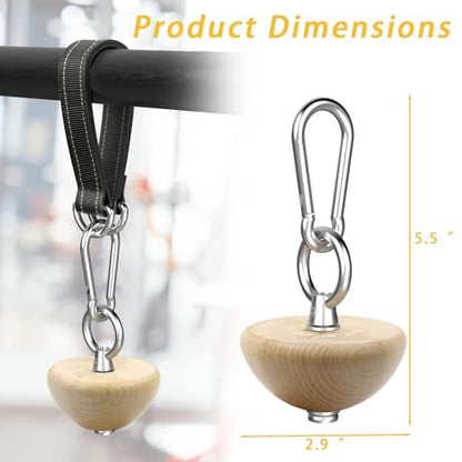 Wooden Grip Balls for Pull-Ups – 2-in-1 Flat Top & Half-Sphere Design – Beech Wood Forearm Strength Trainer with Straps & Metal Clips – for Climbers & Athletes