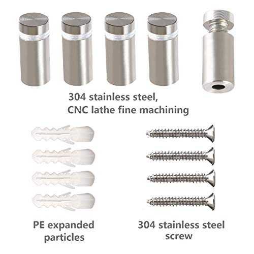 Standoff Screws for Wall Mount Acrylic Picture Frame Hardware 1/2" x 1" Aluminum Silver Finish Nails for Acrylic Glass Sign Holder 4 Pcs