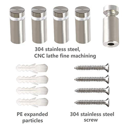 Standoff Screws for Wall Mount Acrylic Picture Frame Hardware 1/2" x 1" Aluminum Silver Finish Nails for Acrylic Glass Sign Holder 4 Pcs