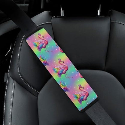 Universal Fit Seat Belt Shoulder Pad for Adult Use, Most Cars, 2 Pack Flamingo Pink Rainbow Harness Pads Strap Pressure Relief - color: Pattern 767