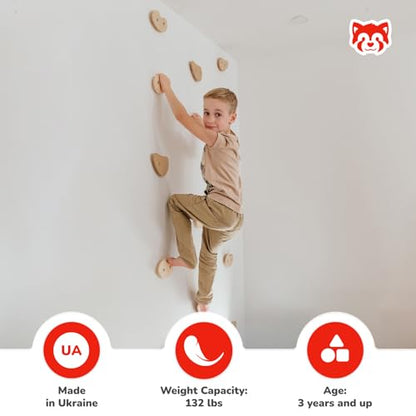 Woodandhearts Indoor Climbing Holds for Kids Wall – Rock Climbing Grips for Indoor Climbing – Repositionable Climbing Holds for Custom Routes & Active Play