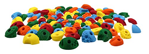 Atomik Rock Climbing Holds Set of 100 Bolt-On Classics in Assorted Bright Tones Includes Jugs, Edges, Pinches, Footholds for Home Walls