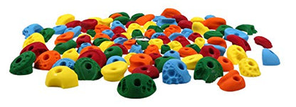 Atomik Rock Climbing Holds Set of 100 Bolt-On Classics in Assorted Bright Tones Includes Jugs, Edges, Pinches, Footholds for Home Walls