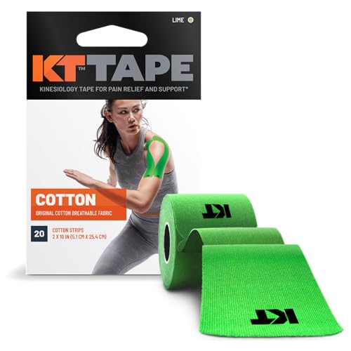 KT Tape, Original Cotton, Elastic Kinesiology Athletic Tape, 20 Count, 10” Precut Strips, Lime - color: Lime