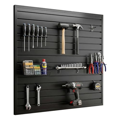 4x4Ft Slat Wall Panels, Heavy-Duty PVC Interlocking Garage Storage | Easy-Wipe Surface, Holds Shelves & Hooks, for Garage, Workshop, Office Tool Organization Hanging Boards