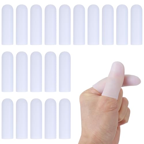 Ouligay 20PCS Gel Finger Cots Silicone Finger Protectors Rubber Fingers Tips Finger Covers Thumb Guard Breathable Fingertip Protector for Cracking Calluses Blisters Protect