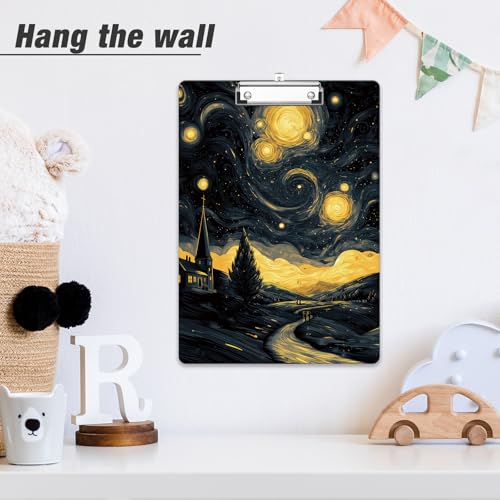 Rimilak Wood Clipboard, 8.5x11 Hardboard Clip Board, Black Night Sky | Fun Design, Cute Custom Pattern, 9 x 12.5 in Letter Size for Classroom, Teachers, Kid, Woman, School & Office Supply - color: Black Night Sky