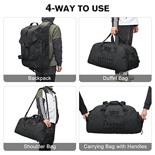 G4Free 70L Large Tactical Duffle Bag Men Sports Gym Backpack with Shoes Compartment Military MOLLE Duffel Backpack ( Black) | with Shoes Compartment Military MOLLE Duffel Backpack, Black - color: Black