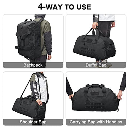 G4Free 70L Large Tactical Duffle Bag Men Sports Gym Backpack with Shoes Compartment Military MOLLE Duffel Backpack ( Black) | with Shoes Compartment Military MOLLE Duffel Backpack, Black - color: Black