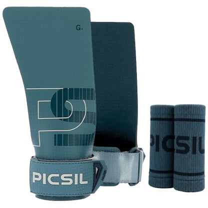 PICSIL Falcon Grips Pack, Carbon Fiber Grips, Use with Chalk | Includes professional grips, wrist wraps, and a carry bag. Ideal for functional fitness, gymnastics, and strength training. - color: Aqua, size: G+(L-XL)