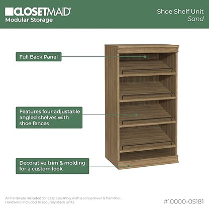 ClosetMaid Modular Storage Stackable Shoe Shelf Unit, Sand - color: Sand