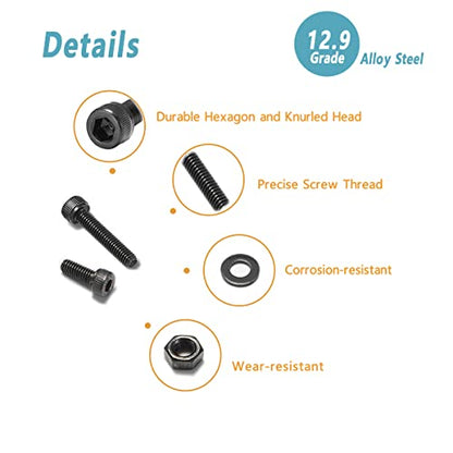 Kadrick Metric Screw Assortment, 660 Pcs M2 Screws, M2*4mm/6mm/8mm/10mm/12mm/16mm,12.9 Grade Alloy Steel, Metric Hex Socket Head Cap Screws Nuts Washers Kit, Black Zinc Plated Anti Rust Upgrade - size: M2 660Pcs