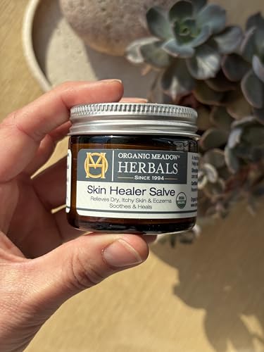 Organic Meadow Herbals Skin Healer Salve 2oz, USDA Certified Organic. For Eczema, Cuts, Burns, Itchy, dry Skin. Woman-owned & Operated Since 1994.