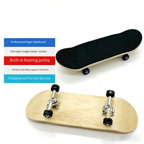 Complete Fingerboard Set - 5-Ply Canadian Maple Deck (100mm x 32mm), Alloy Trucks, Bearing Wheels with ABEC-5, Grip Tape & Accessories | Pro Fingerboard for Tricks - size: 32mm