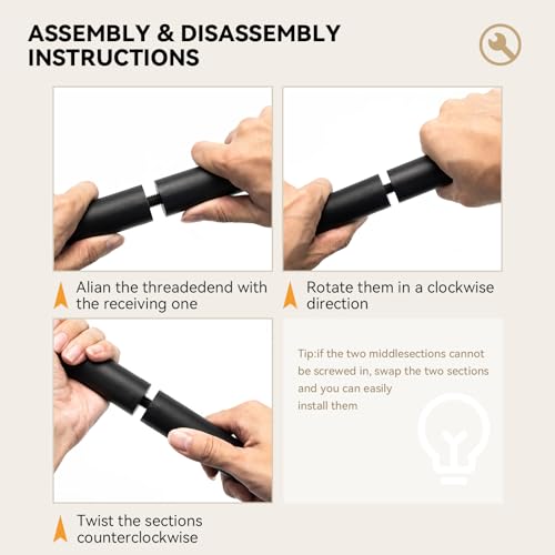 Krightlink Yoga Stick 5ft Adjustable Stretching Stick, Versatile Exercise Stick Non-Slip Ends and Sponge Handles for Fitness, Flexibility and Balance, Posture Correction - Black