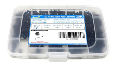 iexcell 250 Pcs M3 x 6/8/10/12/16 Alloy Steel 12.9 Grade Hex Socket Head Cap Screws Bolts Assortment Kit, Black Oxide Finish - size: M3 x 6/8/10/12/16mm