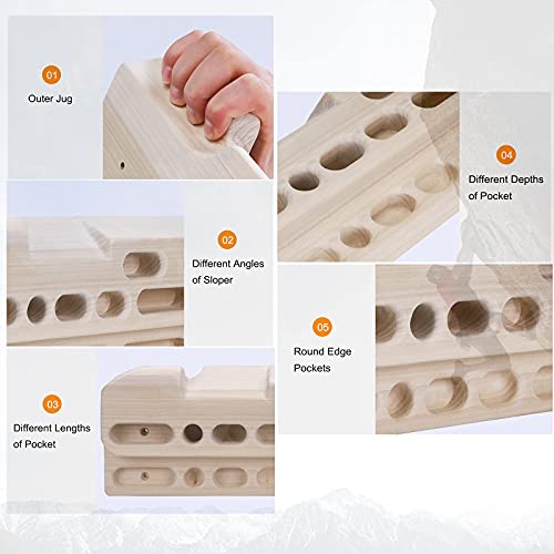 TWO STONES Wooden Hangboard Rock Climbing Pull Up Bar Designed Training for Climbing, Wood Fingerboard Climbing Training Board for Building Core Strength and Endurance