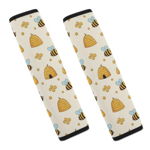 1 Pair Universal Soft and Comfortable Car Seat Belt Pad for Girls and Boys, Most Cars, Honey Bee Harness Pads Strap, Neck and Shoulder Support - color: Pattern 1115