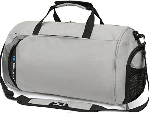 INOXTO Small Sports Gym Bag，Travel Duffel Bag with Dry Wet Pocket and Shoes Compartment for Women and Men，35L Waterproof Weekender Fitness bag For Swim Sports Travel Working Out (light grey 2) - color: light grey 2