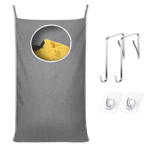 KEEPJOY Hanging Laundry Hamper Bag with 2 Different Types of Hooks, Size 20 x 30 Inch Door Laundry Hamper Storage Bag for Dirty Clothes, Blankets, and Toys (Grey, 1-Pack) - color: Grey