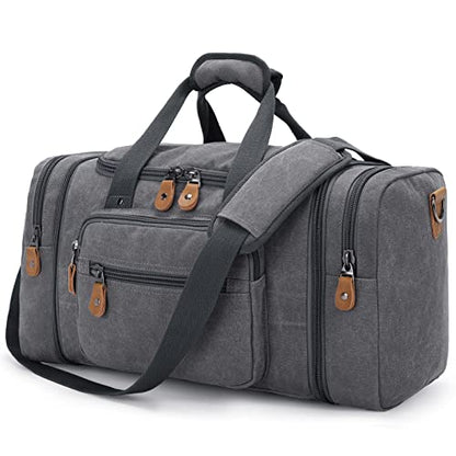 Gonex Canvas Duffle Bag for Travel 50L Expandable Duffel Weekend Overnight Bag men (Gray) - color: Grey, size: Large-50L (Without Shoe Compartment)