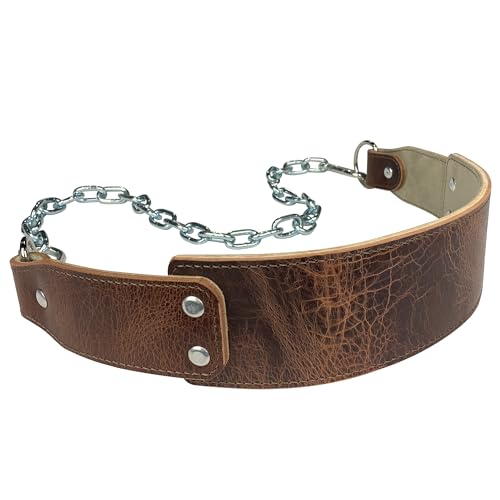 Heavy-Duty Leather Dip Belt with Steel Chain - Ultimate Accessory for Weighted Pullups, Dips, and Progressive Overload - color: Antique Brown