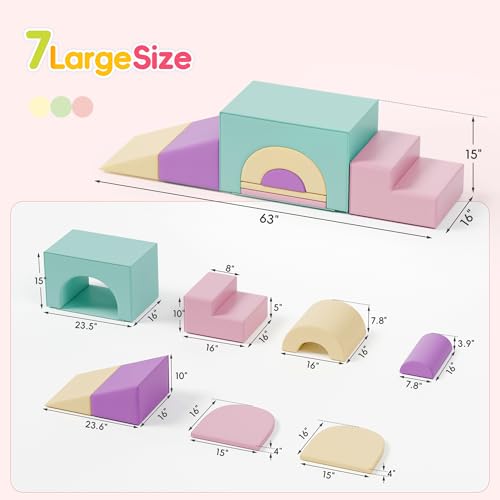 TOLEAD Soft Foam Climbing Blocks Set – Large 5-in-1 Soft Play Toys Crawling & Sliding Climbing Arch for Toddlers, Foam Playset for Nursery,Preschool,Pink - color: Pink