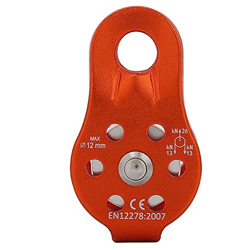 Movable Side Swing Single Pulley Mobile Side Plate Pulley 26KN Downhill Pulley Portable for Outdoor Climbing Crossing Lifting (Orange)
