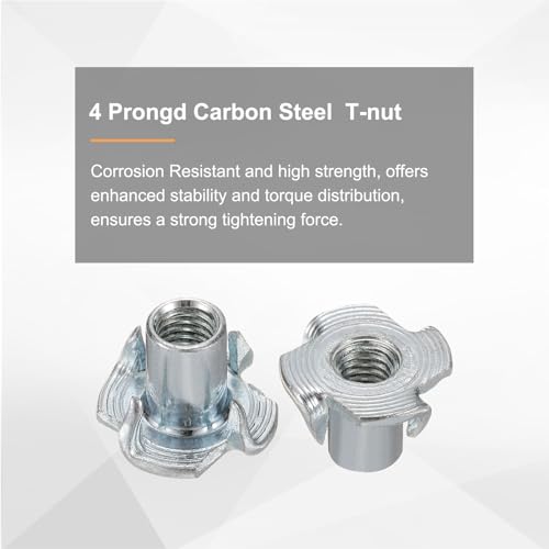 HARFINGTON M5x10mm T-Nuts 4 Pronged Tee Nut 0.57" x 0.39" Fully Thread Carbon Steel Inserts for Wood, Rock Climbing Holds, Cabinetry, Furniture 50pcs - size: M5x10mm