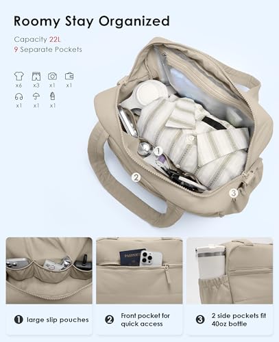 Gym Bag for Women, Travel Duffle Bags with Wet Pocket, Lightweight Carry on Bag Overnight Weekender Duffel Bag, Water Resistant (Khaki Ash) - color: Khaki Ash