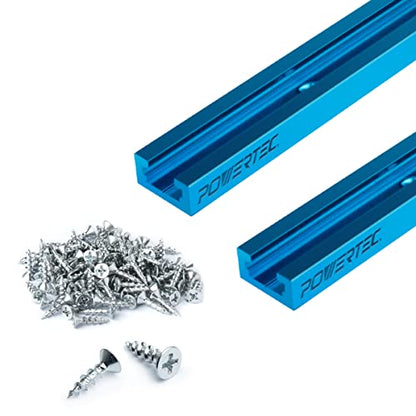 POWERTEC 71859 24 Inch x2 Universal T track with 100 Pcs Wood Screws, Double-Cut Profile T track with Predrilled Mounting Holes - size: 24" T track (2PK) w/ Wood Screws (100pcs)