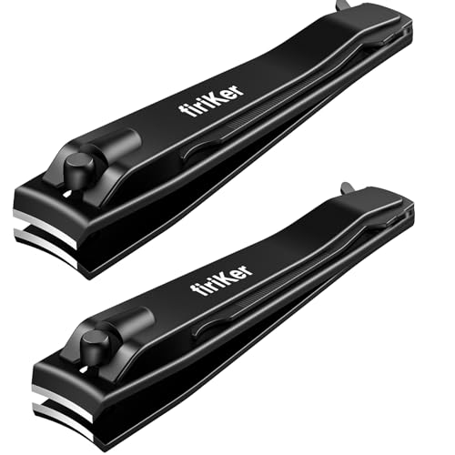 firiKer 2PCS Nail Clippers Set, Heavy Duty Black Matte Stainless Steel Nail Clipper with Nail File, Ultra Sharp Fingernail and Toenail Clipper Cutters,Clipper Tools for Men & Women - color: Black