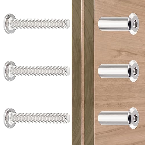 100 Sets Silver M6x40mm Furniture Bolts Metric Hex Screw Bit Set Metal Deck Screws for Furniture Screw Socket Cover Wood Socket Cap Bolt Kit - size: M6x40mm
