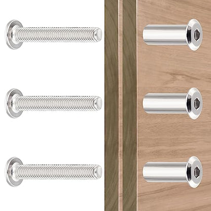 100 Sets Silver M6x40mm Furniture Bolts Metric Hex Screw Bit Set Metal Deck Screws for Furniture Screw Socket Cover Wood Socket Cap Bolt Kit - size: M6x40mm