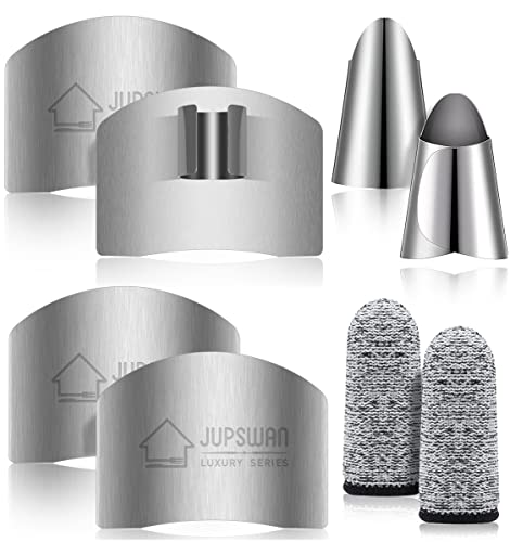 Jupswan 8 Pieces Finger Guards for Cutting Kitchen Tool Stainless Steel Finger Guard Finger Protector Avoid Hurting When Slicing and Dicing - color: 01-Silver