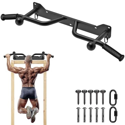 SELEWARE Heavy Duty Welded Pull Up Bar Wall/Joist/Ceiling Mount Chin Up Bar | Multifunctional Pull-up Bars w/Resistance Band Hooks for Home Gym Strength Training, Sturdy Steel Construction Support 500 lb - color: D2: Black Wall Mount Pull Up Bar