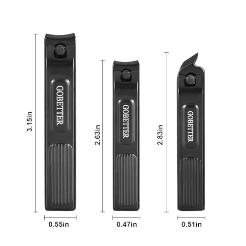 GOBETTER Nail Clippers Set, 3PCS Manicure Kit with Zippered Leather Pouch, Sharp Curved & Slant Cutting Blades, Perfect for Toenail, Fingernail & Ingrown Nail