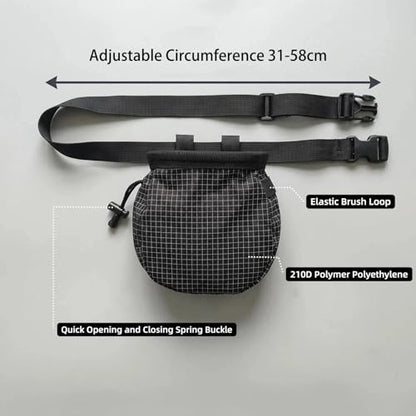 Rock Climbing Chalk Bag, 210D High-Tensile Polyethylene Durable Chalk Bag with Fleece Lining & Adjustable Belt, for Bouldering, Gym, Weightlifting - color: Black